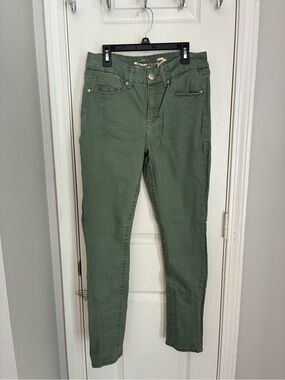 Seven7 Olive Green High-Rise Slim Jeans with Gold Logo